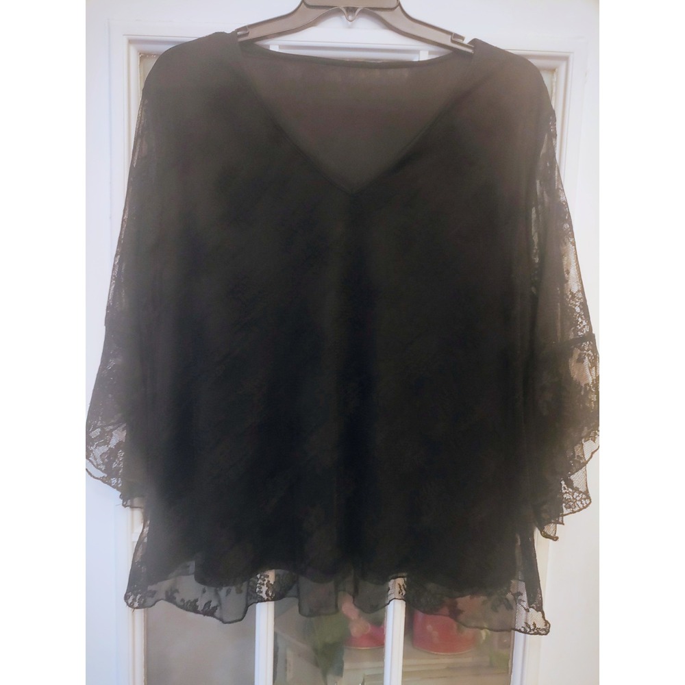 Black Floral Lace Bell Sleeve Blouse Plus Size 5XL Tagged Goth Romantic - Picture 3 of 6